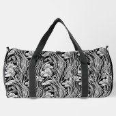 Monochromatische Line Art Floral Duffle Bag Plunjezak (Achterkant)