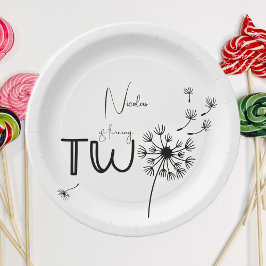 Monochromatische paardenbloem tweede verjaardag papieren bordje