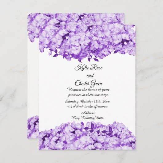 Monochromatische Paarse uitnodiging tot bruiloft (Voorkant / Achterkant)