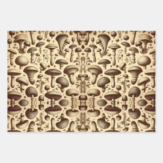 monochromatische paddestoelen inpakpapier vel (Voorkant 3)
