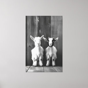 Monochromatische Portret van Twee Baby Geiten Canvas Afdruk