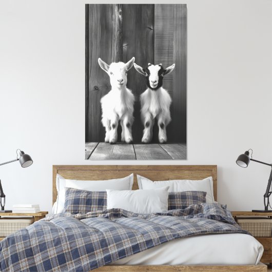 Monochromatische Portret van Twee Baby Geiten Canvas Afdruk (Insitu (Slaapkamer))