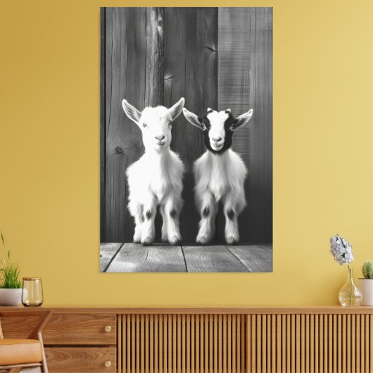 Monochromatische Portret van Twee Baby Geiten Canvas Afdruk (Insitu (Woonkamer))