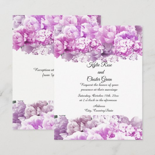 Monochromatische roze Bouquet Wedding Uitnodiging (Voorkant / Achterkant)