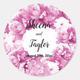 Monochromatische roze Floral Wreath Wedding Sticke Ronde Sticker