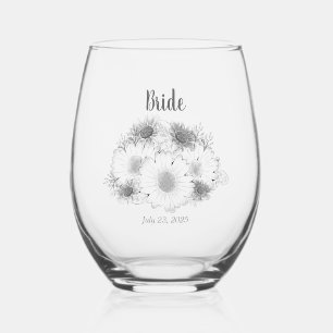 Monochromatische Schets Minimalistische Daisy Brid Wijnglas Zonder Voet