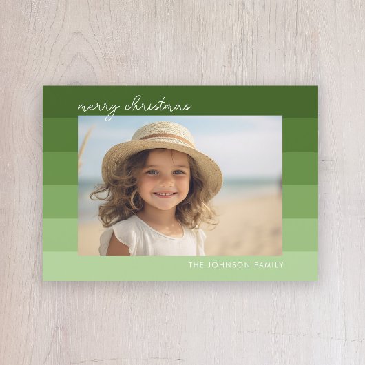 Monochromatische strepen - Groen - 1 foto Merry Feestdagenkaart