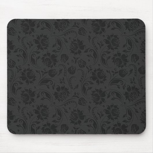 Monochromatische zwart & donkergrijze bloemendamas muismat (Voorkant)