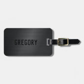 Monochromatische zwart geborsteld aluminium textuu bagagelabel (Voorkant horizontaal)