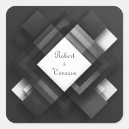 Monochromatische Zwarte Witte Geometrische Diamant Vierkante Sticker