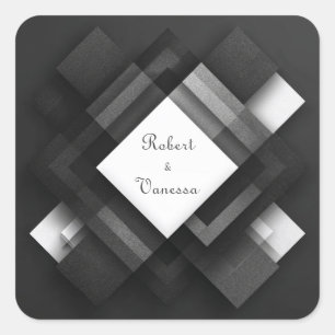 Monochromatische Zwarte Witte Geometrische Diamant Vierkante Sticker