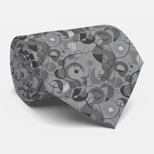 Monochrome Abstract Dense Organic Geometric Repeat Stropdas (Opgerold)