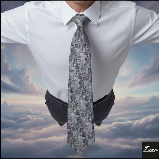 Monochrome Abstract Dense Organic Geometric Repeat Stropdas