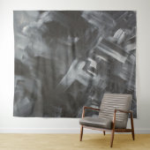 Monochrome Abstracte penseelstreken zwart-wit Wandkleed (In Situ (horizontaal))