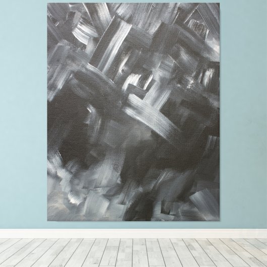 Monochrome Abstracte Penselen Zwart en Wit Canvas Afdruk (Insitu (Houten vloer))