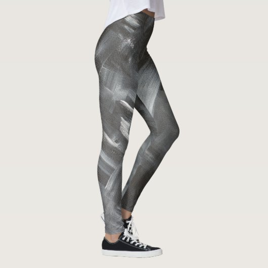Monochrome Abstracte Penselen Zwart en Wit Leggings (Rechts)