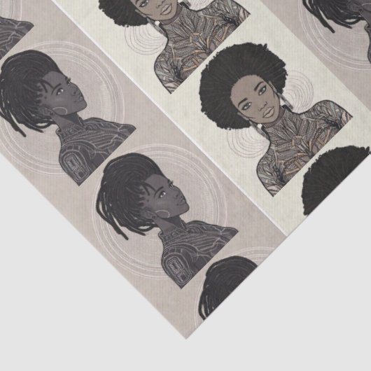 Monochrome Afrofuturist Queens Tissuepapier (Detail)