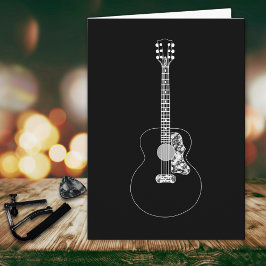 Monochrome akoestische gitaarmuziekinstrumenten kaart
