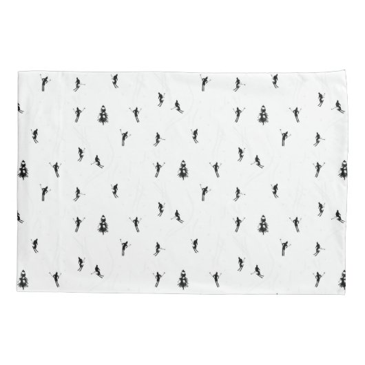 Monochrome alpiene kiers Skiing Illustratie Kussensloop (Achterkant-Links)