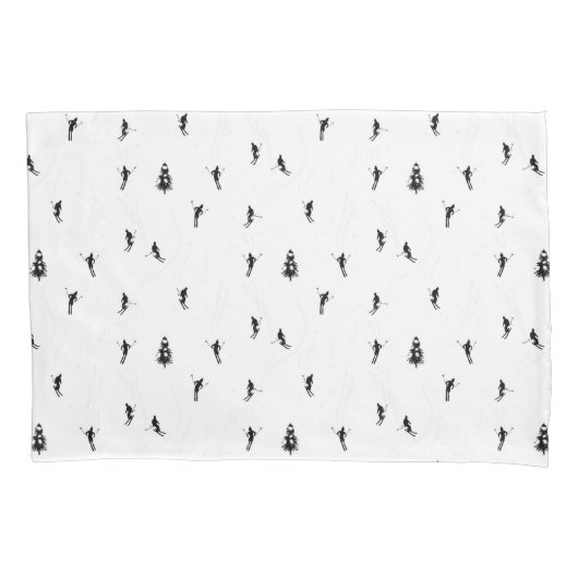 Monochrome alpiene kiers Skiing Illustratie Kussensloop (Voorkant-Links)