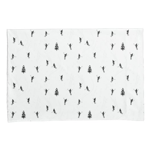 Monochrome alpiene kiers Skiing Illustratie Kussensloop (Voorkant-Rechts)