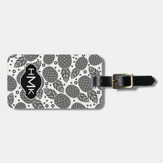 Monochrome anananassen | Monogram Bagagelabel (Voorkant horizontaal)