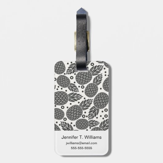 Monochrome anananassen | Monogram Bagagelabel (Achterkant verticaal)