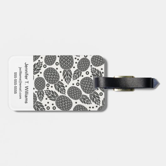 Monochrome anananassen | Monogram Bagagelabel (Achterkant horizontaal)