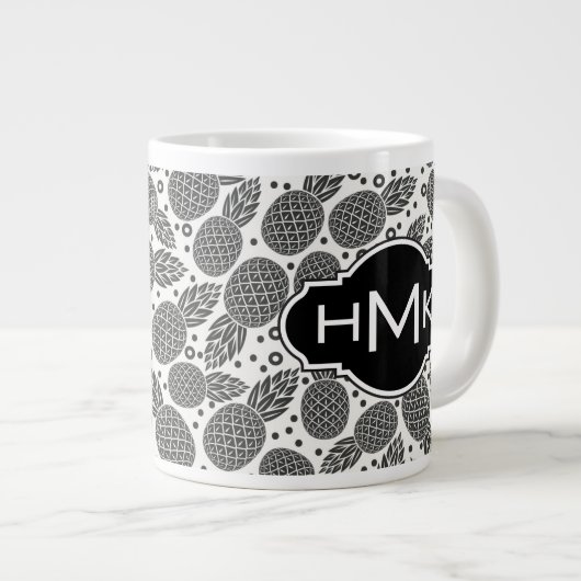 Monochrome anananassen | Monogram Grote Koffiekop (Voorkant rechts)