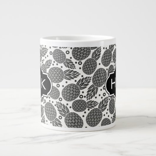 Monochrome anananassen | Monogram Grote Koffiekop (Voorkant)