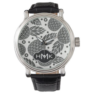 Monochrome anananassen   Monogram Horloge
