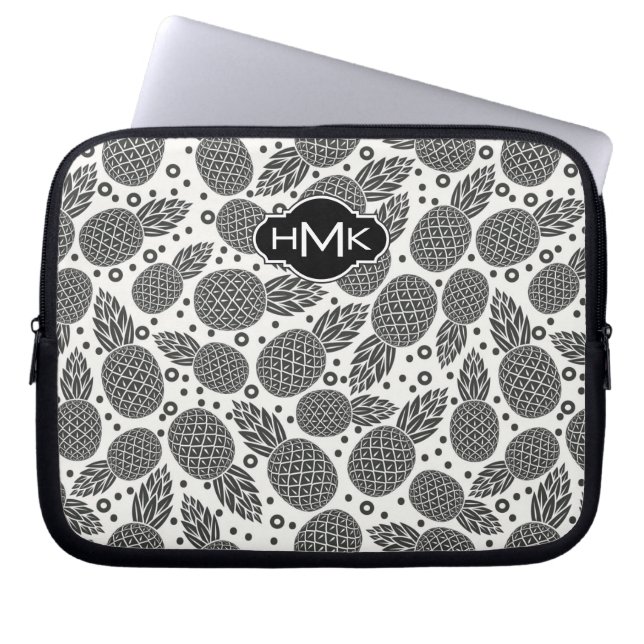 Monochrome anananassen | Monogram Laptop Sleeve (Voorkant)