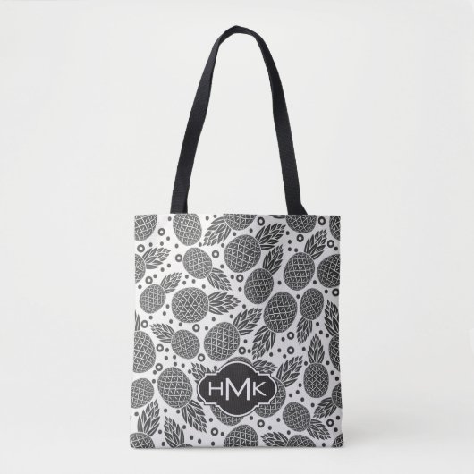 Monochrome anananassen | Monogram Tote Bag (Voorkant)