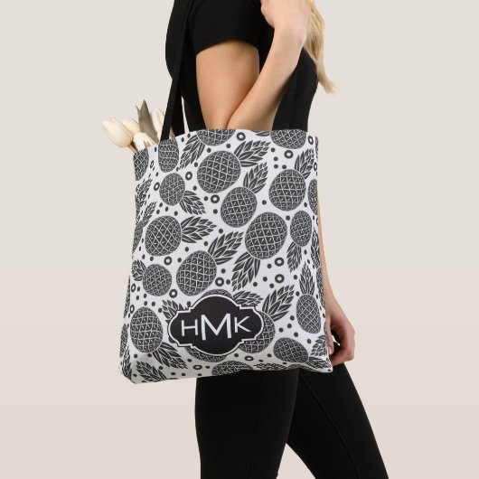 Monochrome anananassen | Monogram Tote Bag (Dichtbij)