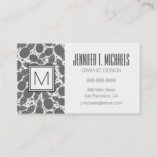 Monochrome anananassen | Monogram Visitekaartje (Voorkant)