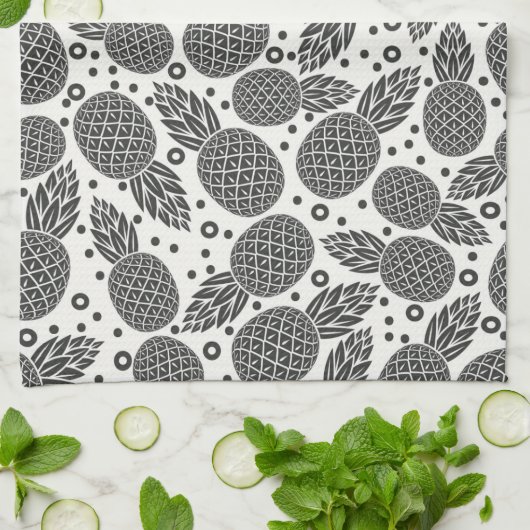 Monochrome anananassen theedoek (Gevouwen)