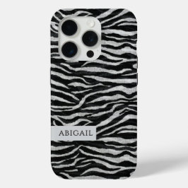 Monochrome Animal Print and Name iPhone 15 Pro Case