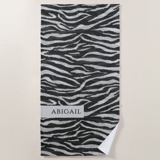Monochrome Animal Print and Name Strandlaken (Voorkant)