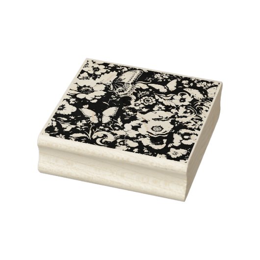 Monochrome Antiek Bloemen met Vlinders Rubberstempel (Stempel)