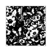Monochrome Antiek Bloemen met Vlinders Rubberstempel (Afrduk)