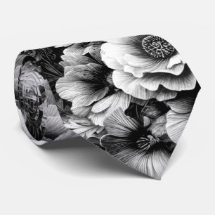 Monochrome Antiek Bloemen met Vlinders Stropdas