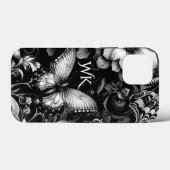 Monochrome Antiek bloemvlinders monogram Case-Mate iPhone Case (Achterkant (horizontaal))