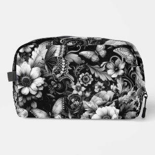 Monochrome antieke bloemmotief met vlinders toilettasje