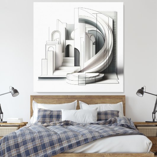 Monochrome Architectural Flow Canvas Afdruk (Insitu (Slaapkamer))