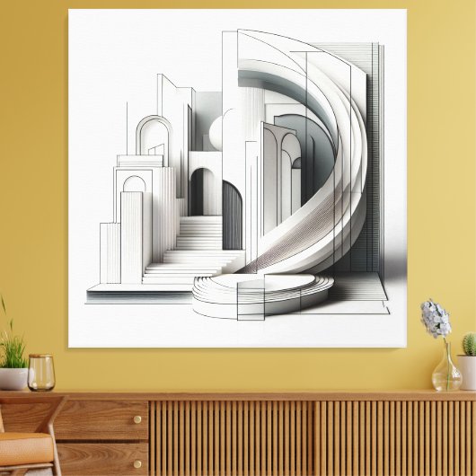 Monochrome Architectural Flow Canvas Afdruk (Insitu (Woonkamer))