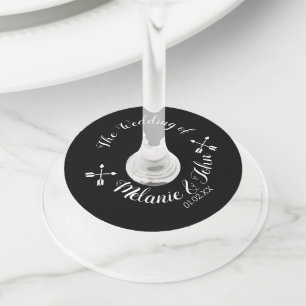 Monochrome Arrow Wedding Logo - Couples Name Wijnglaslabel
