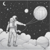 Monochrome Astronaut Holding Balloon Planet Sticker (Voorkant)