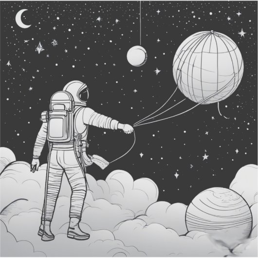 Monochrome Astronaut Holding Balloon Planet  Sticker (Voorkant)
