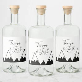 Monochrome bergen bovenlandhuwelijk likeurfles etiket