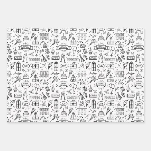 Monochrome Birthday Pattern Inpakpapier Vel (Voorkant 2)